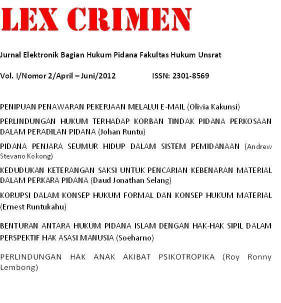 					View Vol. 1 No. 2 (2012): Lex Crimen
				