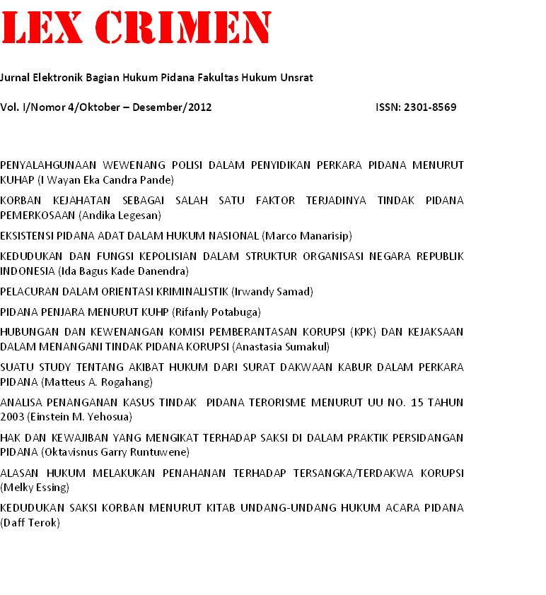 					View Vol. 1 No. 4 (2012): Lex Crimen
				