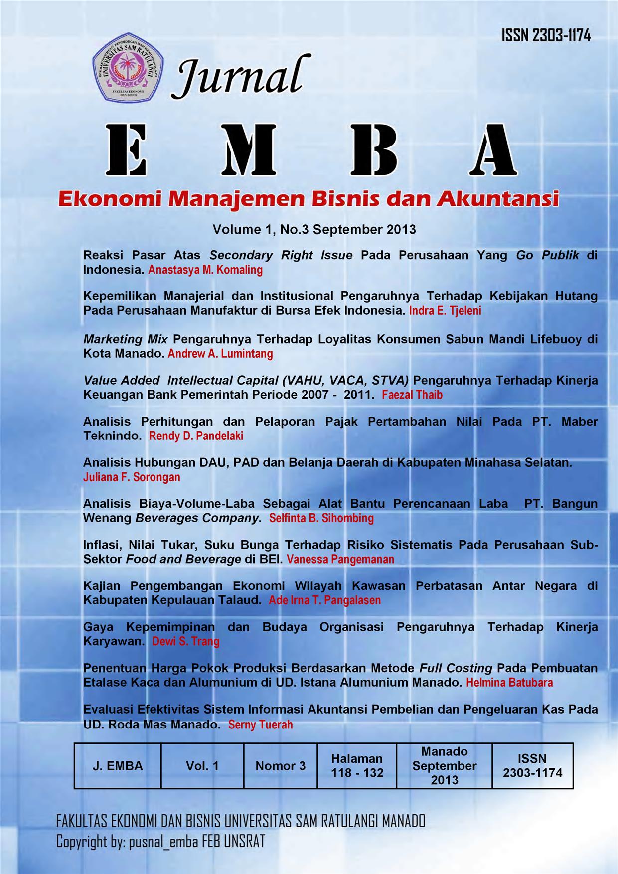 					View Vol. 1 No. 3 (2013): Jurnal EMBA, HAL 118 - 232
				