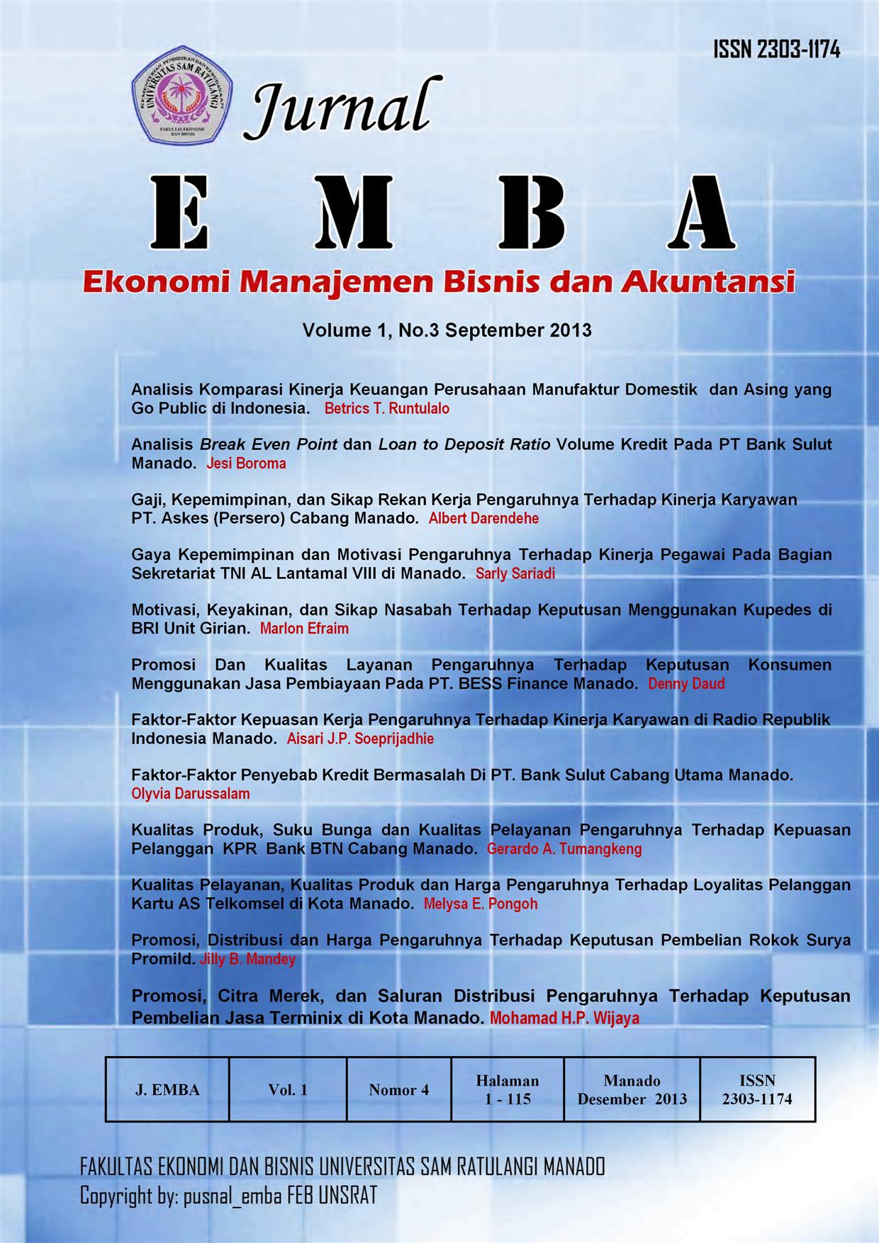 					View Vol. 1 No. 4 (2013): Jurnal EMBA, HAL 1 - 115
				