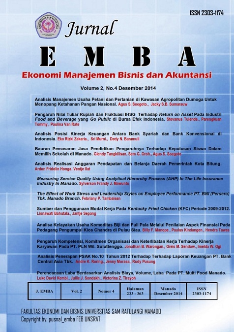 					View Vol. 2 No. 4 (2014): Jurnal EMBA, HAL 233- 363
				