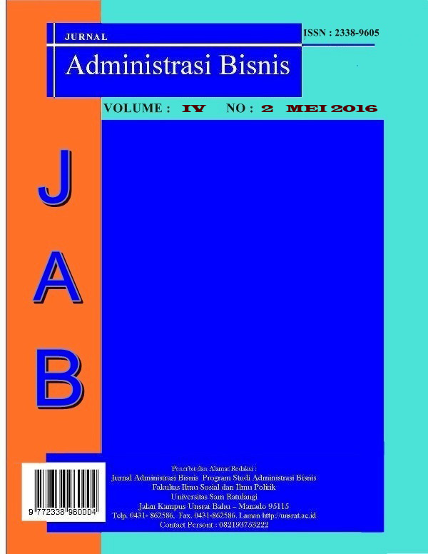 					View Vol. 4 No. 2 (2016): JURNAL ADMINISTRASI BISNIS
				