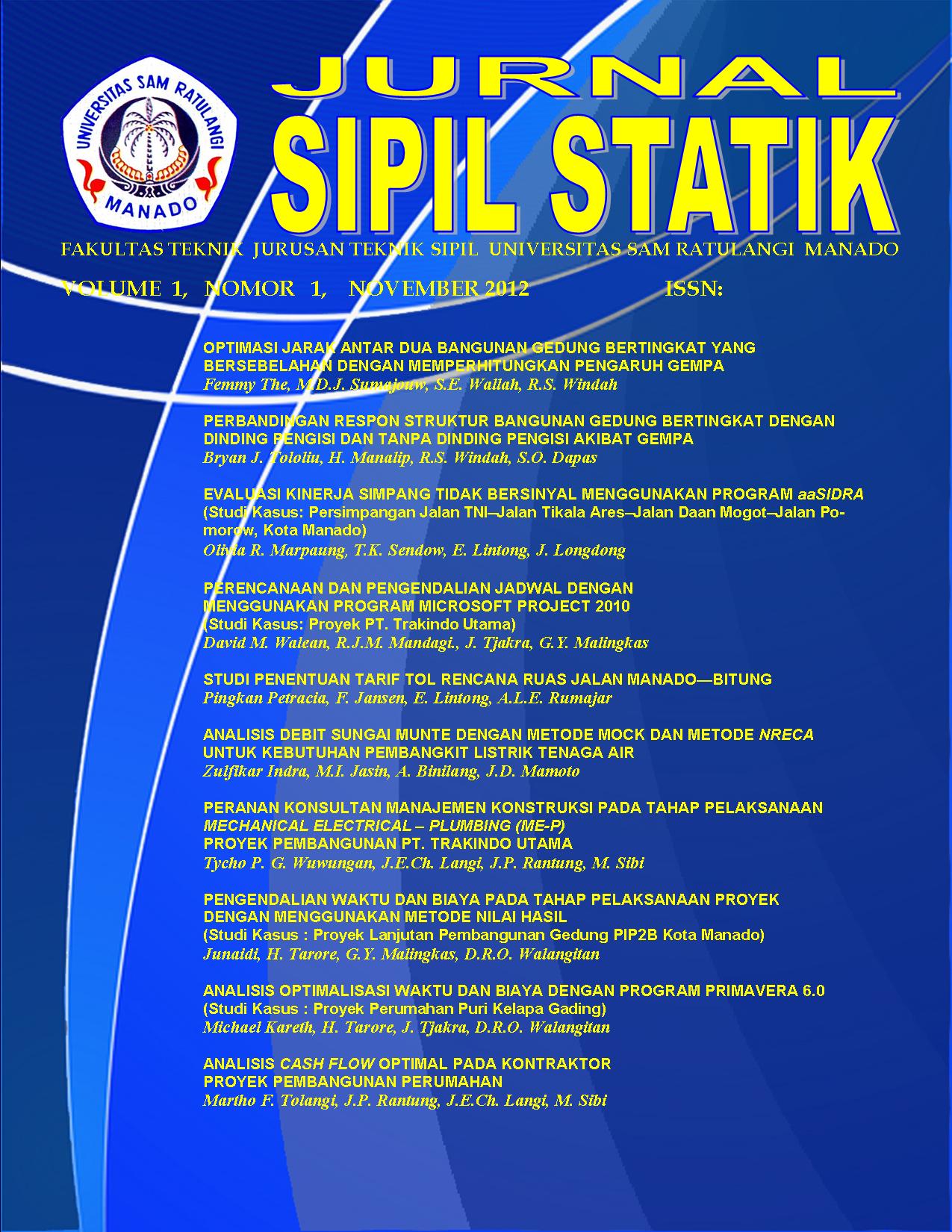 					Lihat Vol 1 No 1 (2012): JURNAL SIPIL STATIK
				