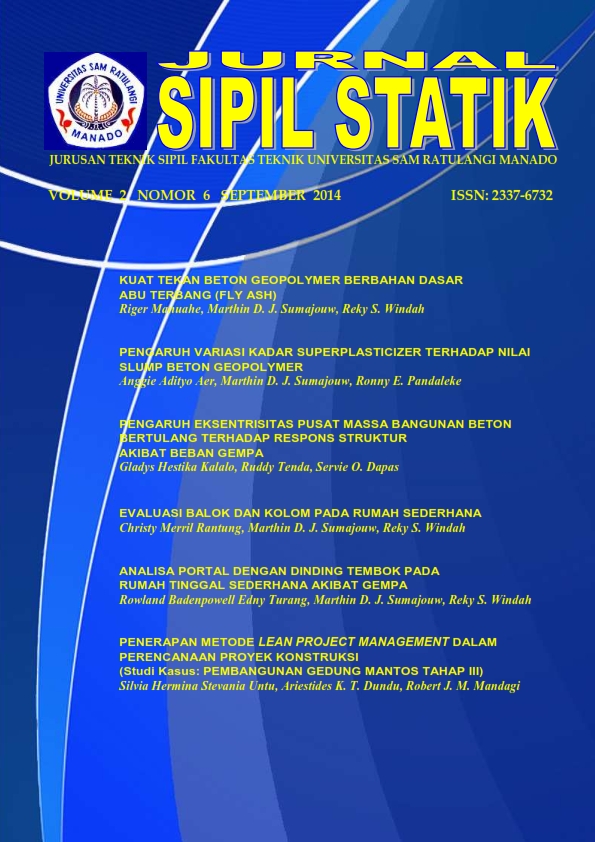 					Lihat Vol 2 No 6 (2014): JURNAL SIPIL STATIK
				