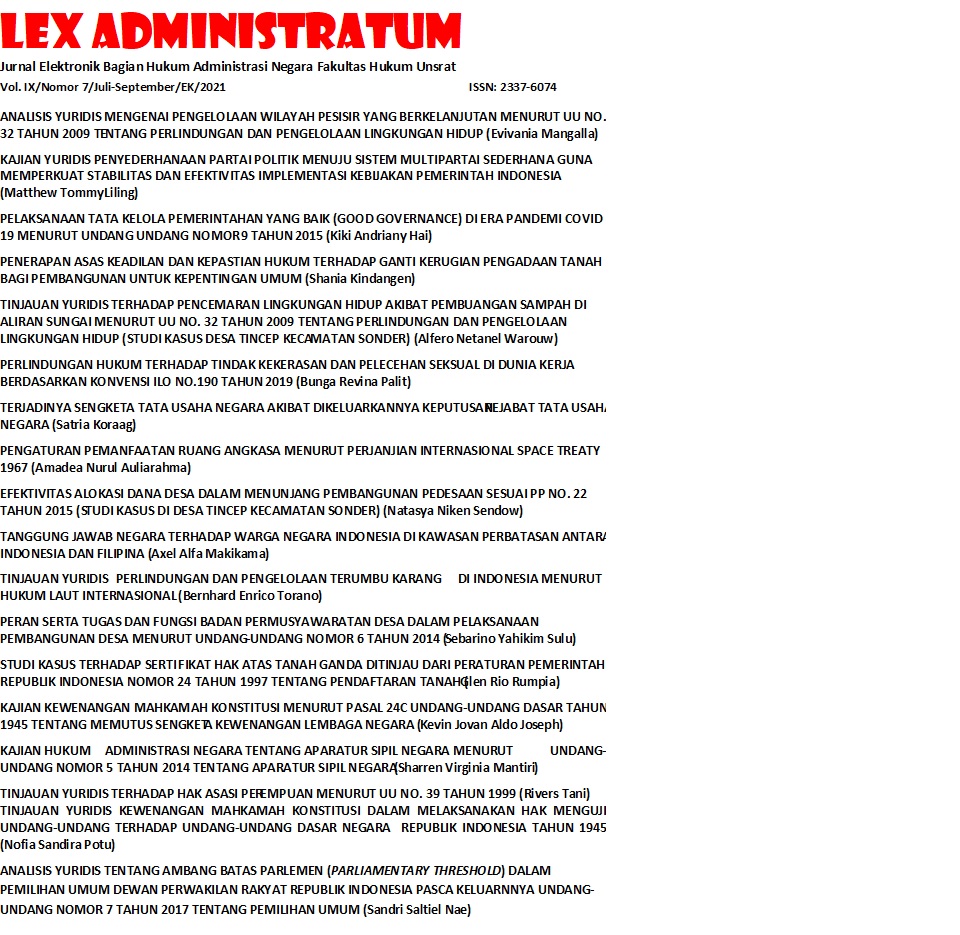 					View Vol. 9 No. 7 (2021): Lex Administratum
				