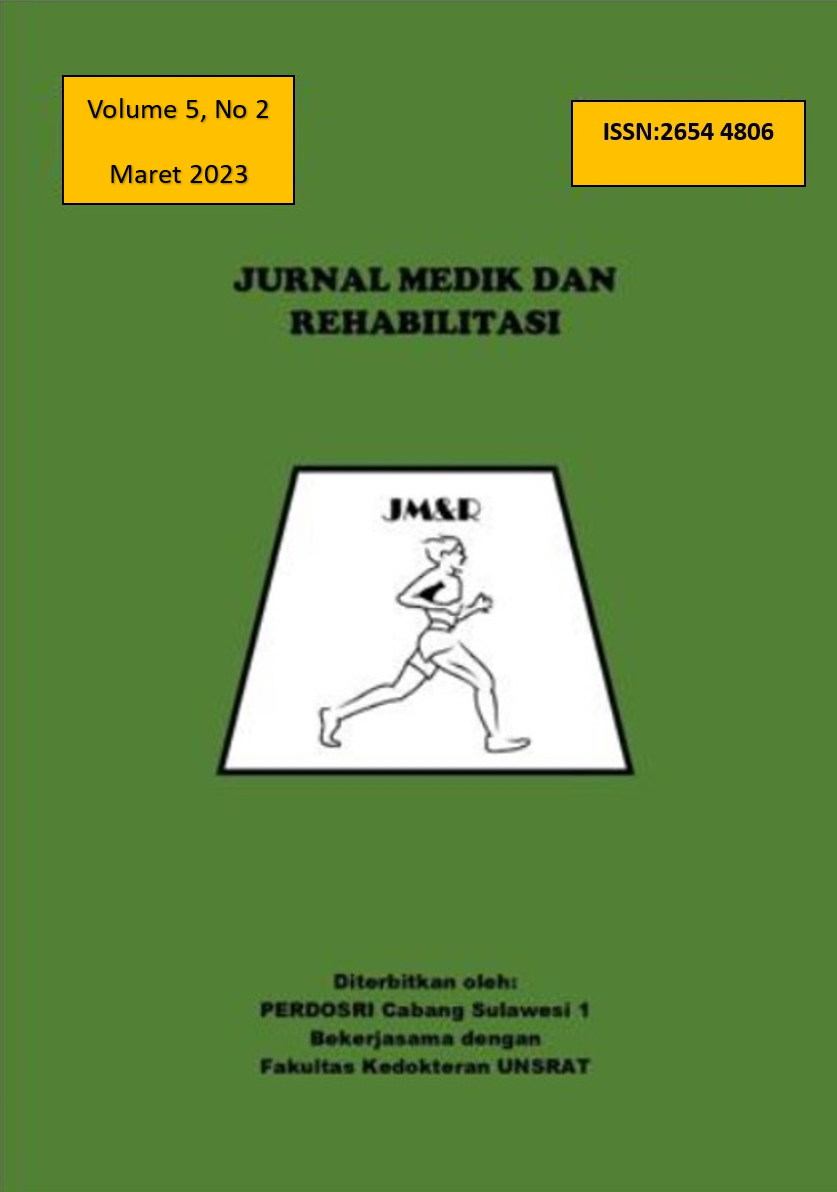 					View Vol. 5 No. 2 (2023): JURNAL MEDIK DAN REHABILITASI (JMR) VOLUME 5 NOMOR 2, Maret 2023
				