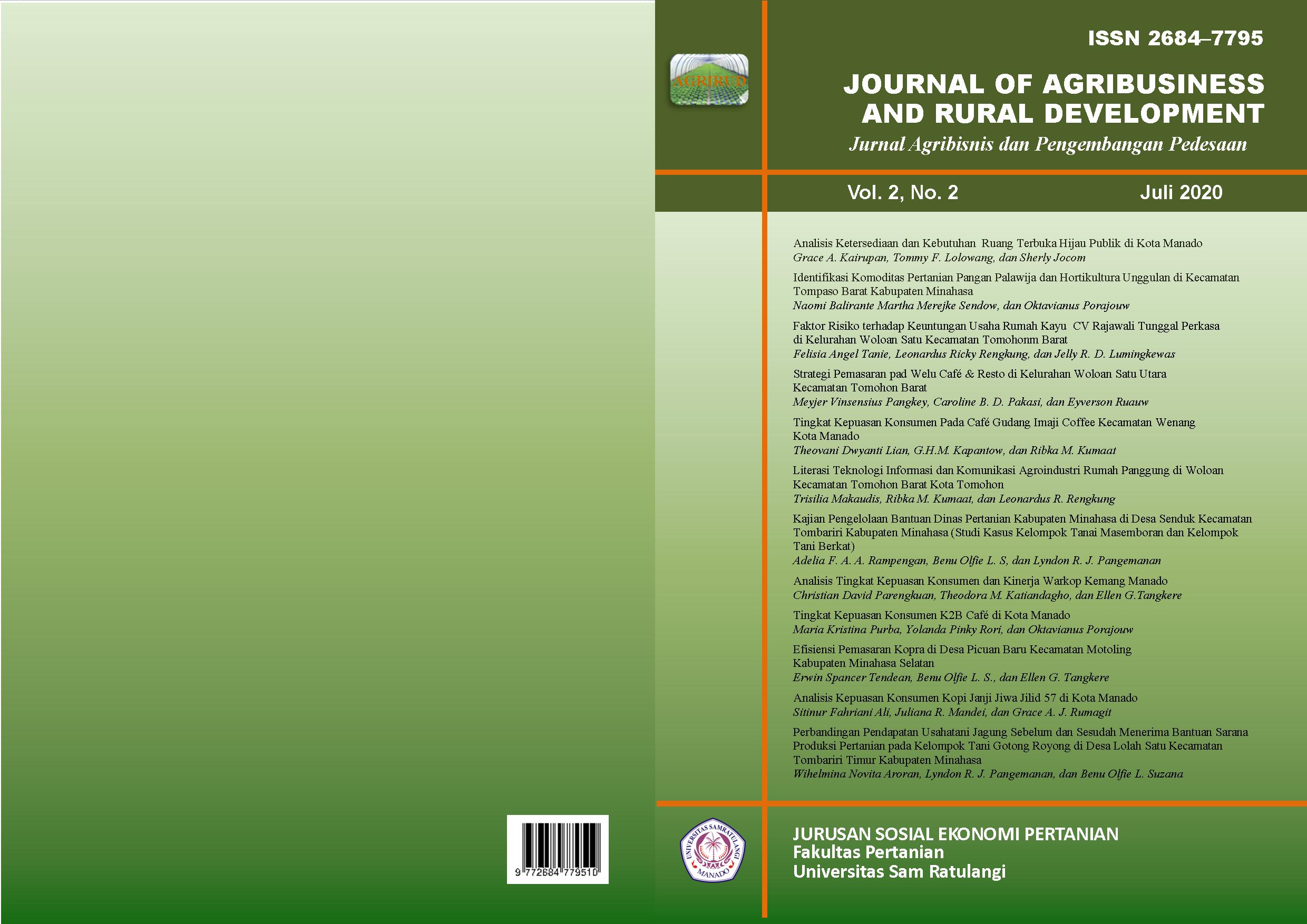 					View Vol. 2 No. 2 (2020): Journal of Agribusiness and Rural Development (Jurnal Agribisnis dan Pengembangan Pedesaan) - Juli 2020
				