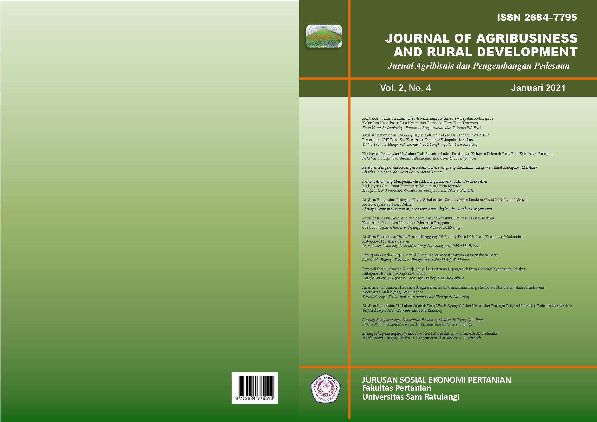 					View Vol. 2 No. 4 (2021): Journal of Agribusiness and Rural Development (Jurnal Agribisnis dan Pengembangan Pedesaan) - Januari 2021
				