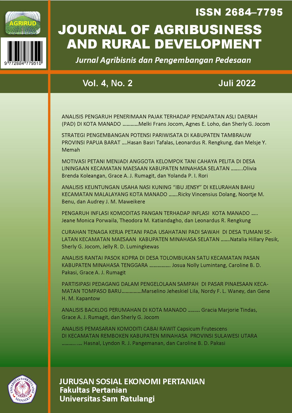 					View Vol. 4 No. 2 (2022): Journal of Agribusiness and Rural Development (Jurnal Agribisnis dan Pengembangan Pedesaan) - Juli 2022
				